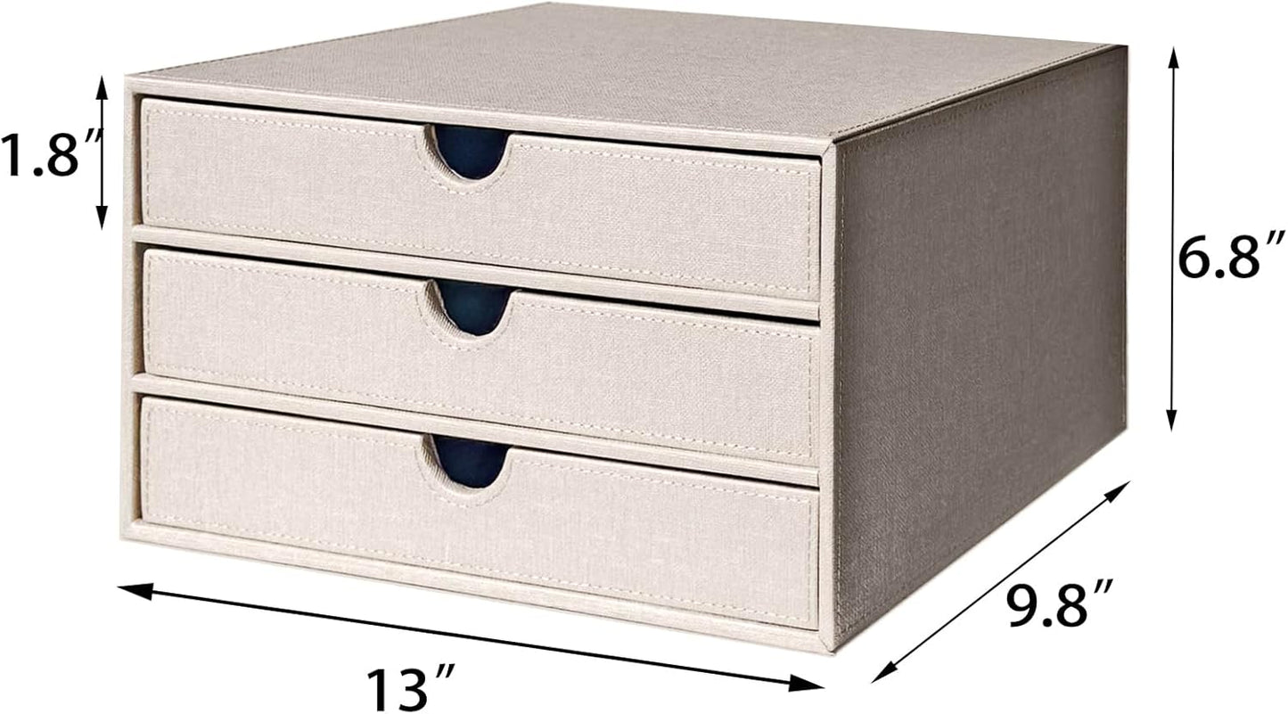 UnionBasic Document Organizer, 3-Drawer File Cabinet Document Storage Box, Office Desktop Filing Organizer, Beige