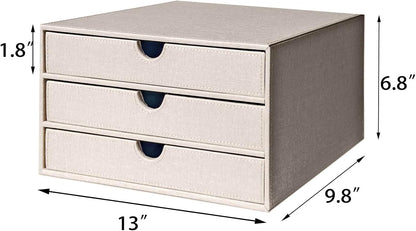 UnionBasic Document Organizer, 3-Drawer File Cabinet Document Storage Box, Office Desktop Filing Organizer, Beige