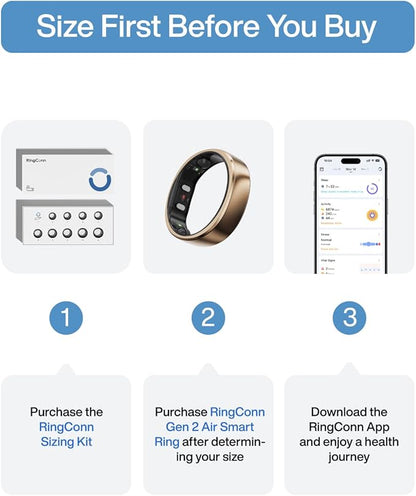 RingConn Gen 2 Air, Ultra-Thin AI Smart Ring, 10-Day Battery Life, Fitness/Sleep/Stress/HR Tracker for Women&Men, No App Fee for Standard Features, iOS & Android Compatible (Size 11, Dune Gold)
