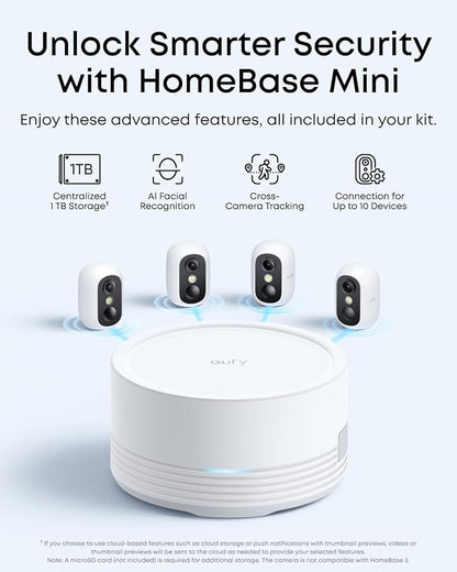 eufy Security eufyCam C35 4-Cam Kit, Wireless Security Indoor/Outdoor Camera, Magnetic Mount, Color Night Vision, Local Storage, No Monthly Fee, IP67, Facial Recognition, Solar Panel Compatible, White