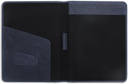 Heavy Duty Buffalo Leather Legal Pad Portfolio Handmade Executive Notebook Binder, Professional Padfolio Organizer Gift for Men and Women Genuine Leather Resume Document Holder (Blue)