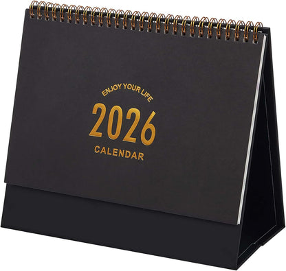 Desk Calendar 2025-2026, Standing Flip Medium Desktop Calendar from July 2025 to December 2026 - Metal Ring Twin-Wire Binding 18 Month Desk Calendar for Home Office School (L-Black)
