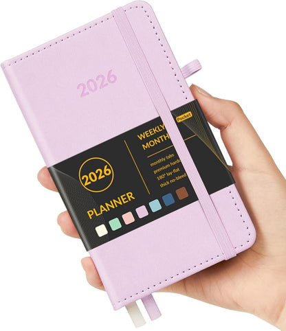 Forvencer Pocket Planner 2026, Weekly Monthly Planners with Month Tabs for Purse, 3.5" x 6", Oct 2025-Dec 2026 (15 Months), Small Daily Academic Calendar, Elastic Band, Hardcover Agenda for Women, Teacher