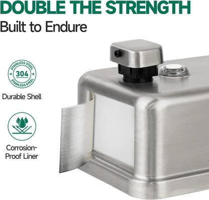 Commercial Wall Mounted Soap Dispenser 37oz 1100ml Large Capacity Brushed Stainless Steel Manual Dispenser for High Traffic Restrooms