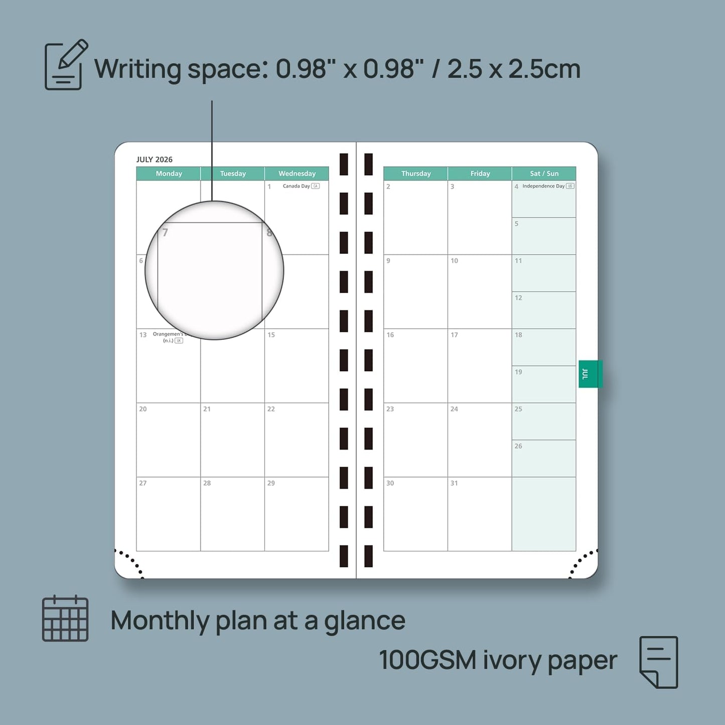 POPRUN 2026 Pocket Planner (Slim Size 3.5" x 6.5") Weekly and Monthly Calendar for Purse, with Hourly Time Slots, 100GSM Thick Paper, Spiral Soft Cover, Pen Holder - Black