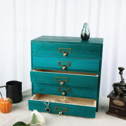 Small Wooden Drawers Rustic Desk Organizers and Accessories Wooden Storage Box with Drawers Desktop Storage Library Card Catalog Cabinet School Supply Storage Apothecary Cabinet(S-BLUE)