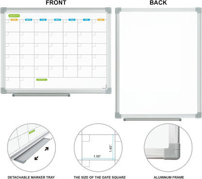 JILoffice Monthly Dry Erase Calendar Whiteboard 15 x 12 Inch, Double Sided Hanging Dry Erase Board/Calendar Board, Silver Aluminum Frame Portable Board for Office Home and School