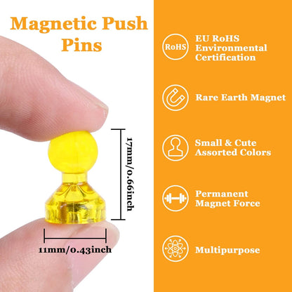 60Pcs Push Pin Magnets, Small Strong Refrigerator Magnets for Whiteboard, Funny Cute Decorative Fridge Magnet, for Locker School Classroom Calendar Kitchen Office Dry Erase Board Map Magnetic Push Pin