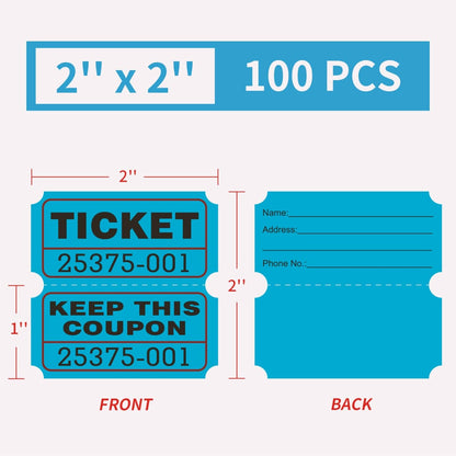 DGBDPACK 100 Raffle Tickets, 50/50 Double Ticket, Bold Numbers for Easy Reading, Ticket for Events, Entry, Class Reward & Prizes -Blue