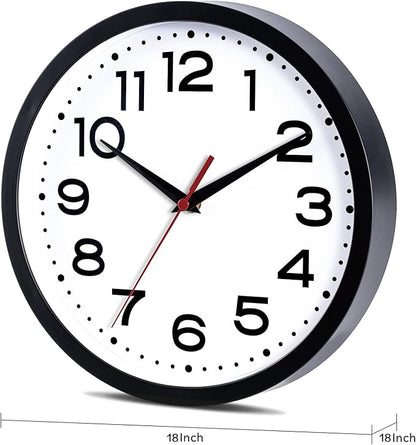 Wall Clock 18 Inch Silent Non-Ticking Modern Clock Battery Operated Classic Simple Minimalist Analog Decorative for Kitchen, Living Room,Office, Bedroom, Bathroom (Black)