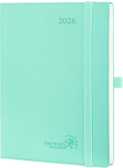 POPRUN 2026 Planner (Medium - 6.5'' x 8.5'') - 2026 Weekly Calendar ((Jan. 2026 - Dec. 2026) with Hourly Time Slots, Weekly/Monthly Appointment Book for Time Management - Leather Soft Cover - Green