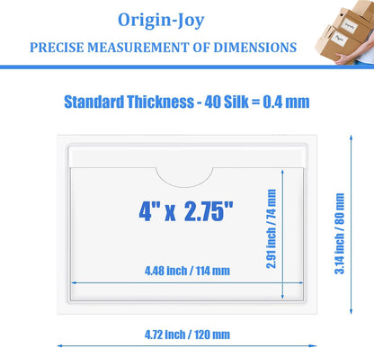 Origin-Joy 60 PCS Self Adhesive Index Card Pockets with Top Open, Clear Plastic Label Holder for Cards of Note, Library and Business, Adhesive Label Pockets & Card Holder (4 x 2.75 inch)