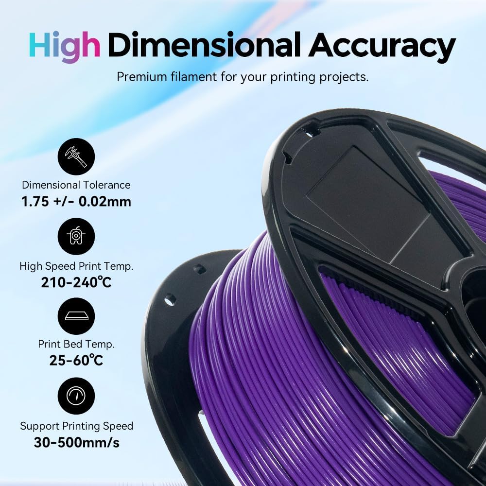 FLASHFORGE Rapid PLA Filament 1.75mm, High Flow Speedy 3D Printer Filament, Experience Exceptional Performance with 500mm/s High-Speed Printing, Neatly Wound & Top-Notch Filament (Purple)