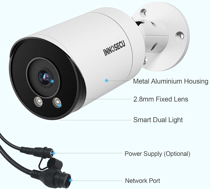 5MP PoE Camera, Outdoor Bullet Security IP Camera, Smart Dual Light Color Night Vision, Waterproof IP67, Built-in Mic/Audio, 2.8mm Lens Wide Angle 110°, Human & Vehicle Detection, INB5GD49E