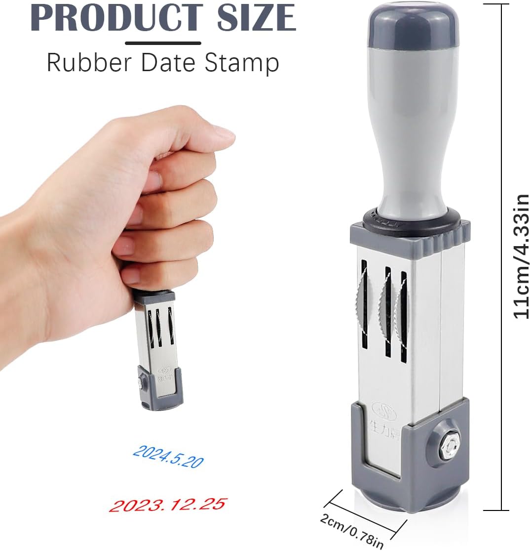 Portable Number & Time Stamp - Small Round Plastic Handheld Business Date & Year/Month/Day Stamp - 21MM