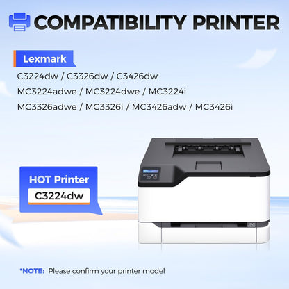 C3210K0 C3210C0 C3210M0 C3210Y0 Toner Cartridge（4-Pack with chip） Replacement Compatible for Lexmark C3224dw C3326dw C3426dw MC3224adwe MC3224dwe MC3224i MC3326adwe MC3326i MC3426adw MC3426i Printer
