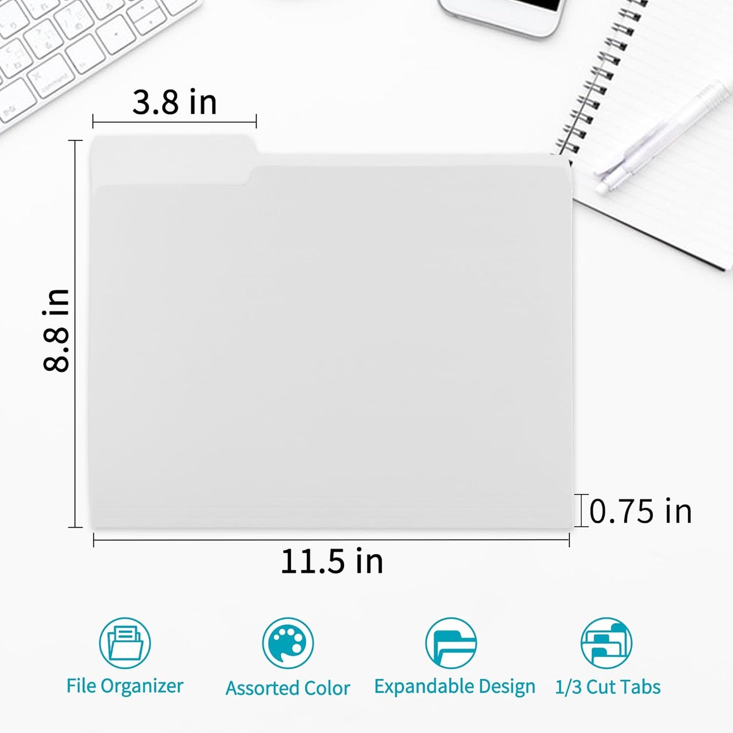 100 Packs Colored File Folders,White File Folders,Two Tone Color File Folder 8.5 x 11 Inch,1/3 Cut Tabs Letter Size,Manila File Folders for Office,School and Home,Organization