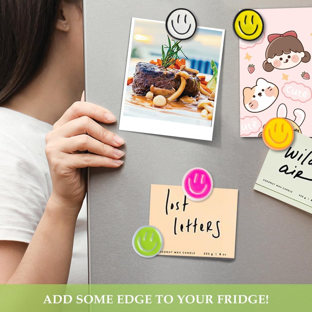 rhinocats Locker Magnets for Girls，Cute16Pcs Fridge Magnets,Colorful Decorative Resin Smiley Face Refrigerator Magnets, Strong Whiteboard Magnets for Classroom, Office, or Home Use