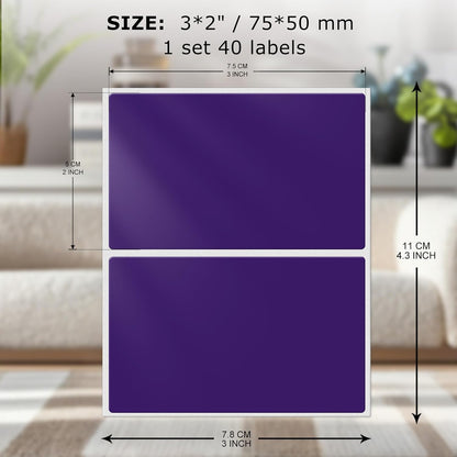 Rectangle Label Stickers 3×2 Inch Vinyl Removable Purple Sticker Waterproof Writable File Folder Moving Labels for Boxes Home Office Labeling 40 PCS