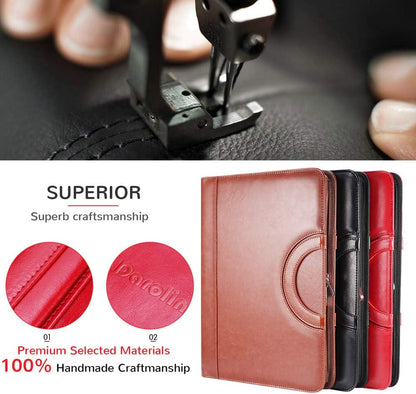 Darolin Zippered Leather Padfolio Portfolio with [Hidden Handle] and [Clipboard], Business Conference Portfolio Organizer Notepad Folder, Padfolio for Women/Men (Red)