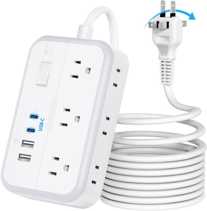 NTONPOWER Extension Cord 15 FT, 1875W Two Prong to Three Prong Outlet Adapter, 1080 Joules Surge Protector Power Strip, Rotating Plug 2 Prong Extension Cord with 4 USB Ports(2 USB C), for Old House