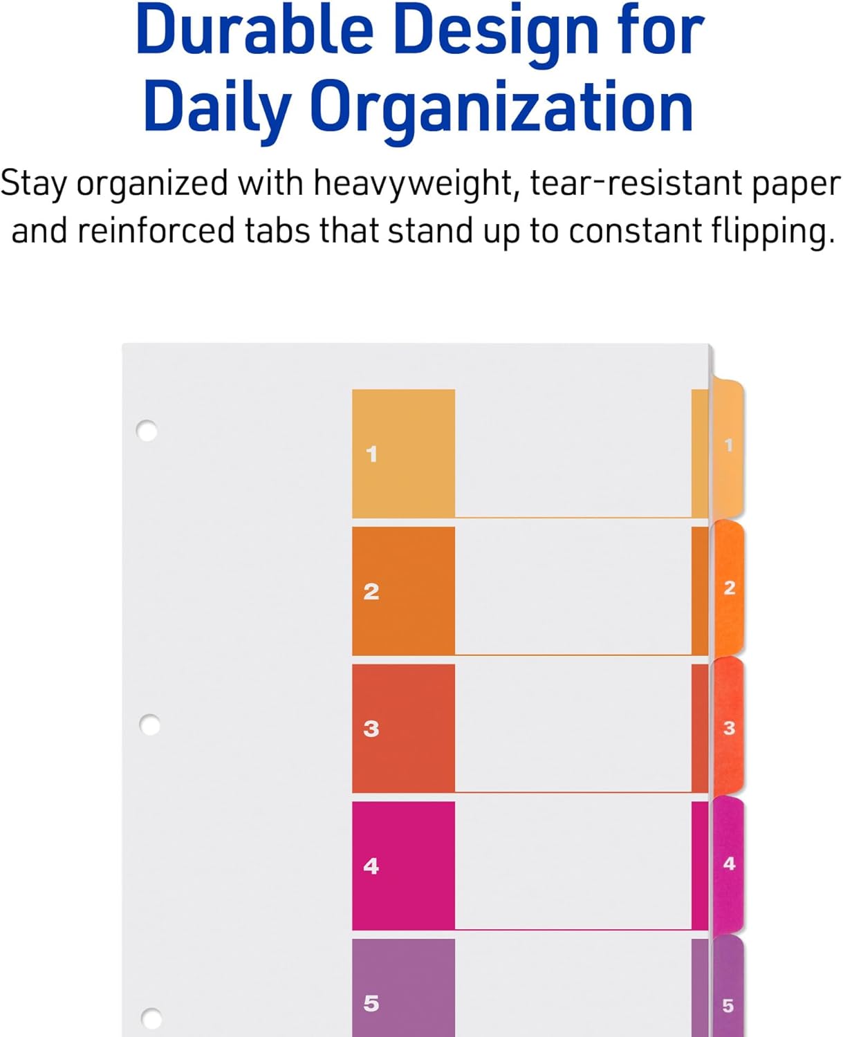Avery Dividers for 3 Ring Binders, 5 Tabs per Set, Customizable Table of Contents, Multicolor Tabs, Great for Organizing Reports, Projects, and More (11131)