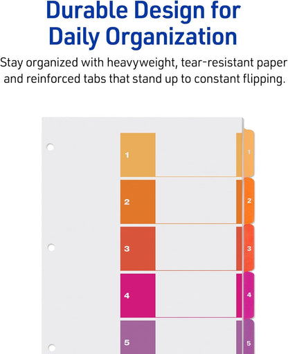Avery Dividers for 3 Ring Binders, 5 Tabs per Set, Customizable Table of Contents, Multicolor Tabs, Great for Organizing Reports, Projects, and More (11131)