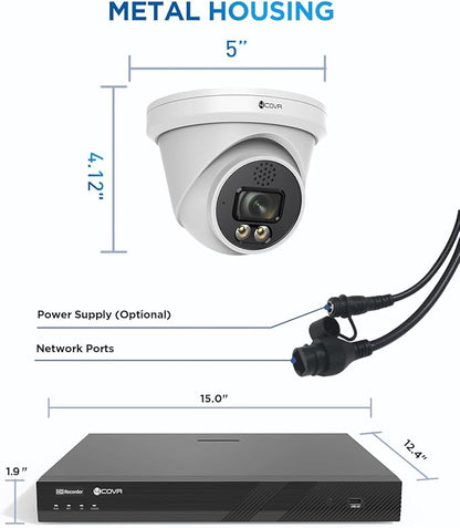 4COVR 16 Channel Security Camera System,2-Way Talk & Dual Lights Smart Full Color Night Vision, AI Human Vehicle Detection, 16x 5MP IP67 PoE IP Dome Camera for Business, LY97KA5M1616