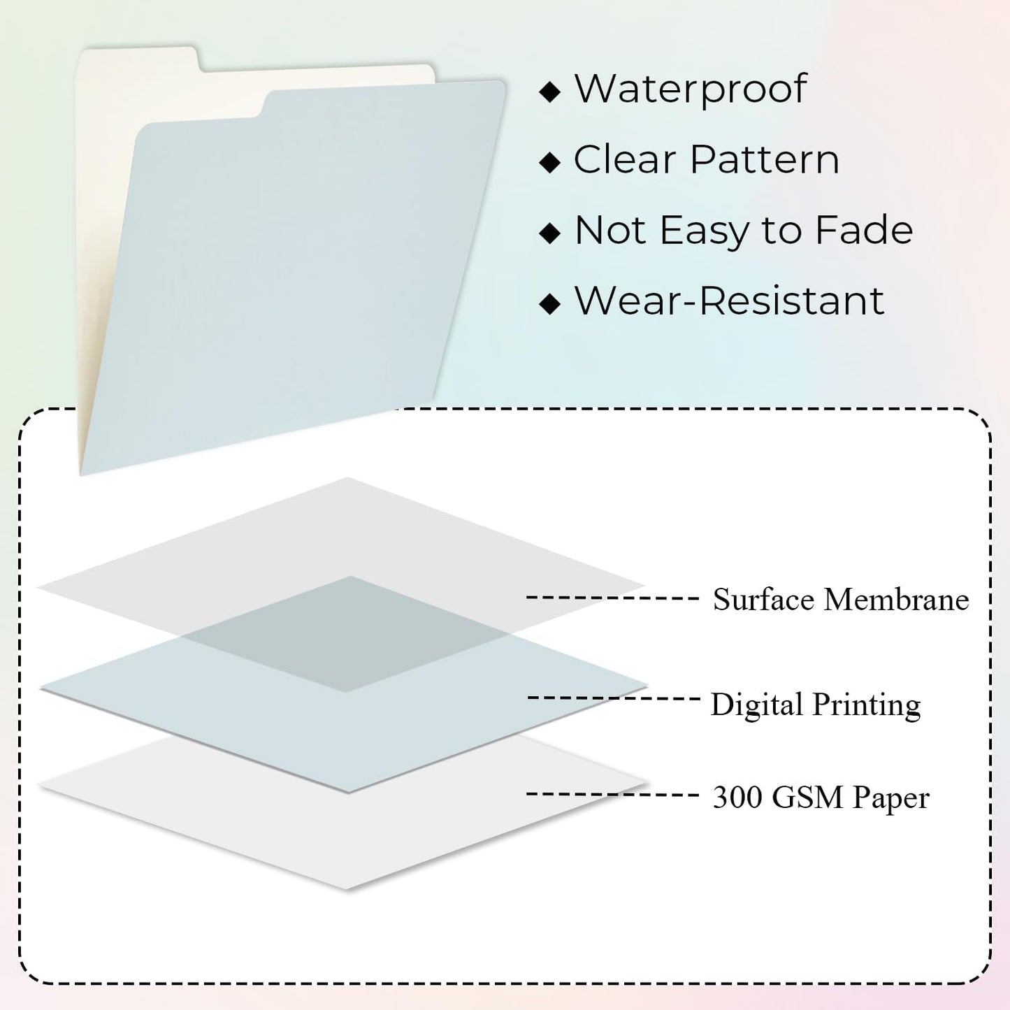 Y YOMA 12 Pack Colored File Folders Letter Size Gradient File Folder with 1/3-Cut Tab Cute Pretty Decorative Heavyweight Filing Folder File Organizers for Office School Home Desktop, Lake Blue