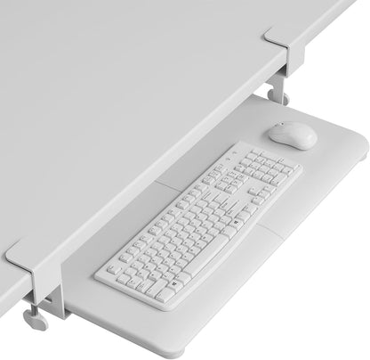 BONTEC KMT01 Under Desk Keyboard Tray, Pull-Out Keyboard & Mouse Platform with C-Clamp, 25.6 x 11.8 in Space-Saving Ergonomic Slide-Out Drawer, White