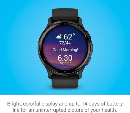 Garmin Venu 3 Running GPS Smartwatch with AMOLED Display, Advanced Health, Fitness Features, Up to 14 Day Battery Life with Signature Series Modern Power Stand | Slate with Black Silicone Band