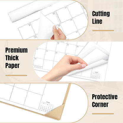 Gannyfer Large Desk Calendar 2025-2026 with Desktop Mat - 18 Month Table Calendar, 22" x 17" Desktop Pad Calendar for Planning and Organizing In Your Family, School or Office - Small Fresh Florals (6 Stickers Included) (Brown)