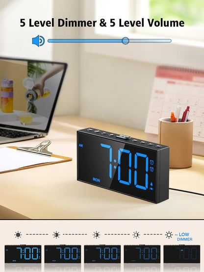 PPLEE Loud Alarm Clock with Bed Shaker,Vibrating Alarm Clock for Heavy Sleepers Hearing-impaired Deaf,2 Alarms 3-level Vibration for Weekday/Everyday Mode,5 Dimmer,5 Volume,Big Number,Power-off Memory