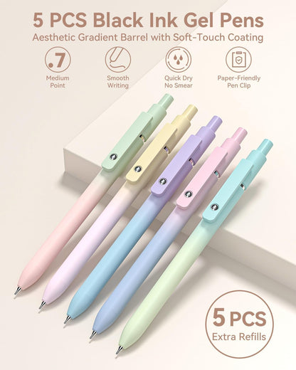 Four Candies 39 PCS Cute School Supplies with Pen Case for Girls - 5 Black Ink Gel Pens, 12 Pastel Highlighters, 6 Aesthetic Mechanical Pencils Set for Stationary College Essentials (Cream)