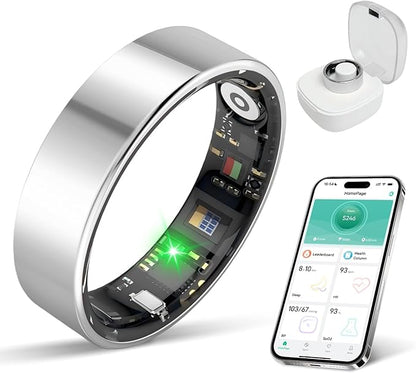 Smart Ring IP68 Waterproof，5-Day Long Battery Life, No Subscription Fee，Fitness Health Tracker for Men Women, Heart Rate & Sleep Monitoring Daily Use，iOS&Android Compatible (Silver, 12)