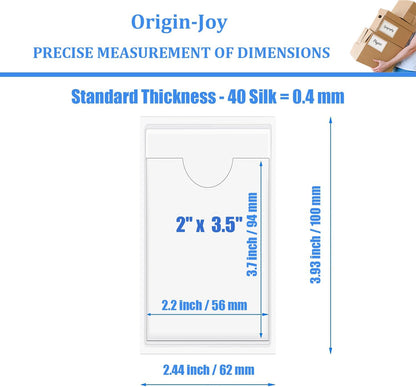 Origin-Joy 35 PCS Self Adhesive Index Card Pockets with Top Open, Clear Plastic Label Holder for Cards of Note, Library and Business, Adhesive Label Pockets & Card Holder (2 x 3.5 inch)