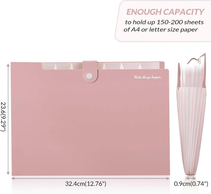 SKYDUE 8 Pockets Expanding File Folders, Accordion Folders, Portable Paper Bill Receipt Organizer, Letter Size, Home College School Office Supplies, Pink