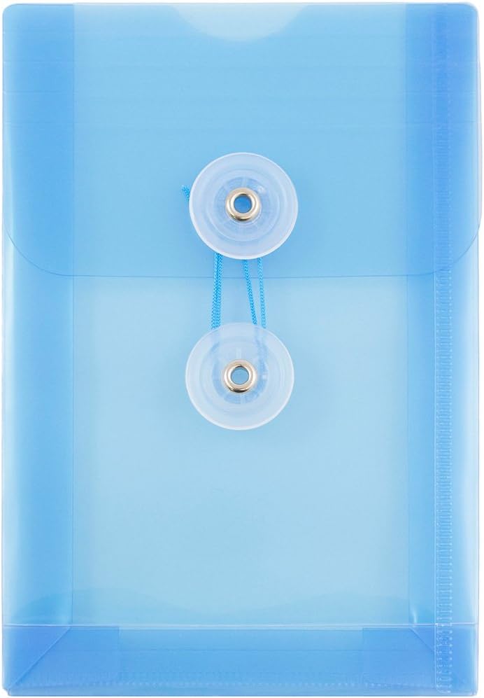 JAM PAPER Plastic Envelopes with Button & String Tie Closure - 4 1/4 x 6 1/4 - Blue - 12/Pack