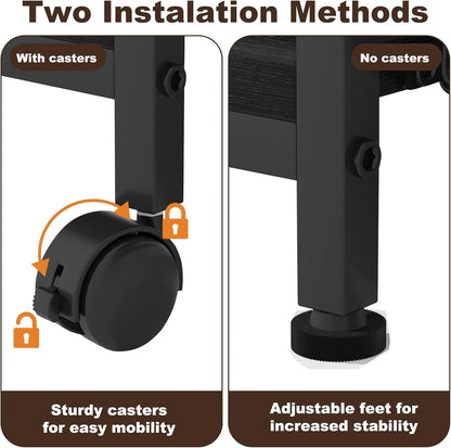 EasyCom Large Printer Stand with File Holder Organizer, Adjustable Height Shelf with Wheels, Rolling Printer Cart with Storage for Printer Scanner Fax Home Office Use Black