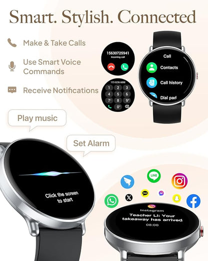 Smart Watch for Women Men, for Android iOS with Sleep & Calorie Monitor, Pedometer Fitness Tracker, Bluetooth Call, IP68 Waterproof, 112+ Sport Modes Round Face Smartwatch (Modern,Lacquer Black,1.39)