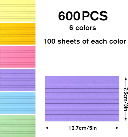 Bignc Index Cards Colored Notecards, 3 X 5 Inch Ruled Color Note Cards for School, Home & Office, Multi Colors Flashcards, Colorful Notecards,Pink Index Card Ruled, Purple Lined Flash Cards (600)