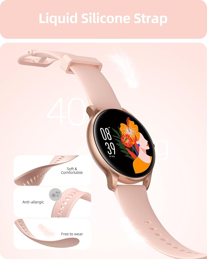Parsonver Smart Watch for Women(Answer/Make Calls), HD Screen Fitness Tracker IP68 Waterproof, 100+ Sport Modes, Heart Rate/Sleep/SpO2/Steps Monitor, Round Smartwatch for Android & iPhone, Rose Gold