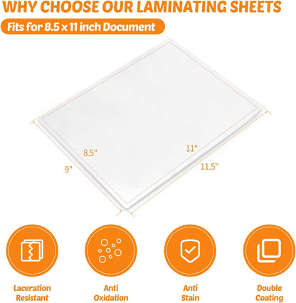 Thermal Laminating Pouches 9"x11.5" Inches, Holds 8.5 x 11 Inch Sheets,5mil 200Pack Hot Laminate Films, Clear Laminator Papers, Letter Size Lamination Sheets (125Mic 200Pcs)