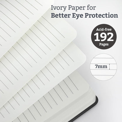 Lined Hardcover Journal Notebook, A5 192 Pages 100Gsm Thick Paper College Ruled for School,Note Taking,Work,Diary，5.7''*8.3'',Black