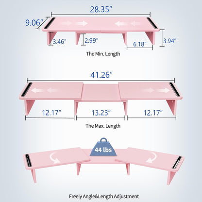 Zimilar Dual Monitor Stand Riser, Monitor Stand with Adjustable Length and Angle, Wood Monitor Stand for Desk, Monitor Riser for 2 Monitors with Storage Space