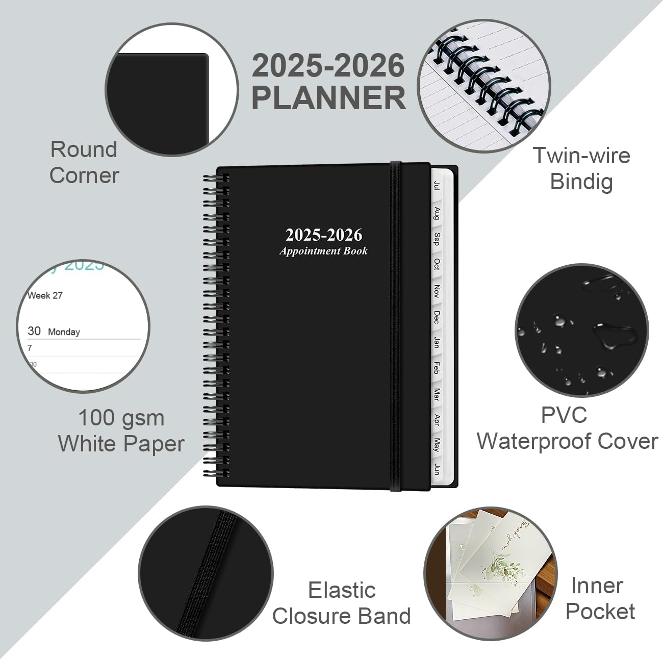2025-2026 Appointment Book & Planner - Hourly Planner from July 2025 - June 2026, Weekly Appointment Book 2025-2026 with 30-Minute Interval, 6.4" x 8.5", Black