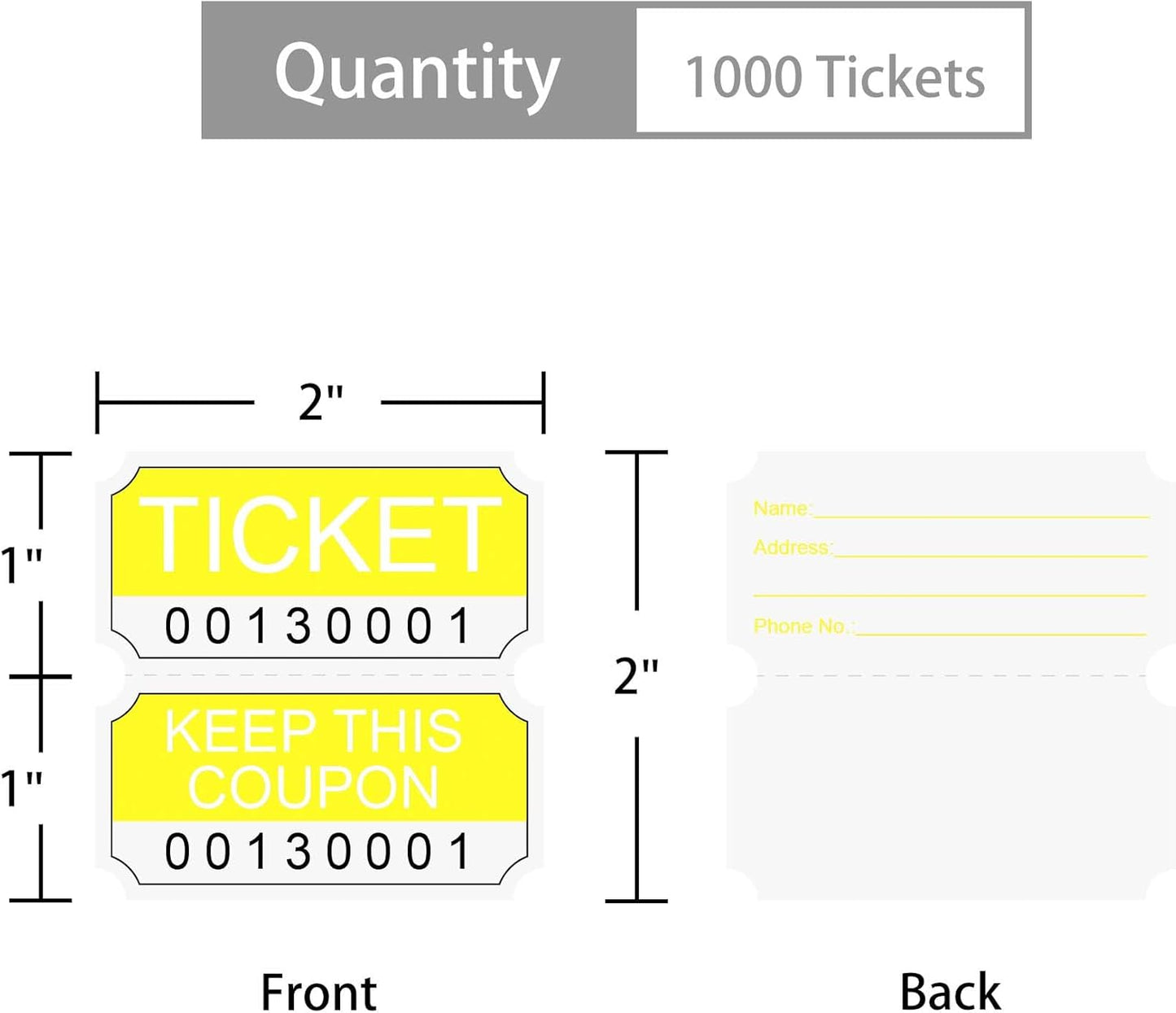 ESSENTIAL 1000 Yellow Double RaffleTickets Roll, Raffle Tickets Printable for Leisure, Movie Watching, Entertainment