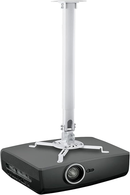 Mount-IT! Projector Ceiling Mount [30 lbs Capacity] Universal Bracket | 360 Full Motion with Tilt and Swivel Rotate | Adjustable Pole Height from 21-34.5 Inches, Extendable Arms (White | Long)