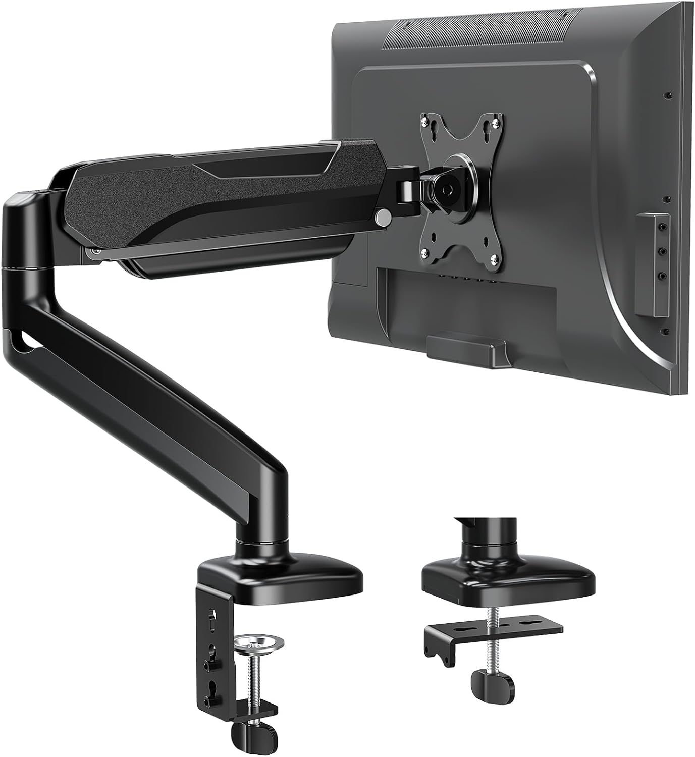 MOUNTUP Single Monitor Desk Mount, Adjustable Gas Spring Monitor Arm Support Max 32 Inch Screen, Computer Monitors Stand with Clamp/Grommet Mounting Base, VESA Mounts Fit 4.4-17.6lbs Computer, Black