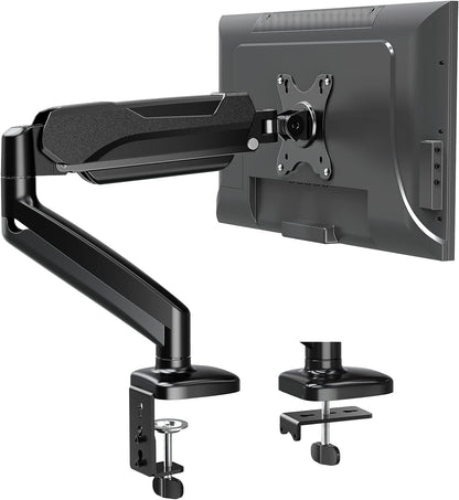 MOUNTUP Single Monitor Desk Mount, Adjustable Gas Spring Monitor Arm Support Max 32 Inch Screen, Computer Monitors Stand with Clamp/Grommet Mounting Base, VESA Mounts Fit 4.4-17.6lbs Computer, Black